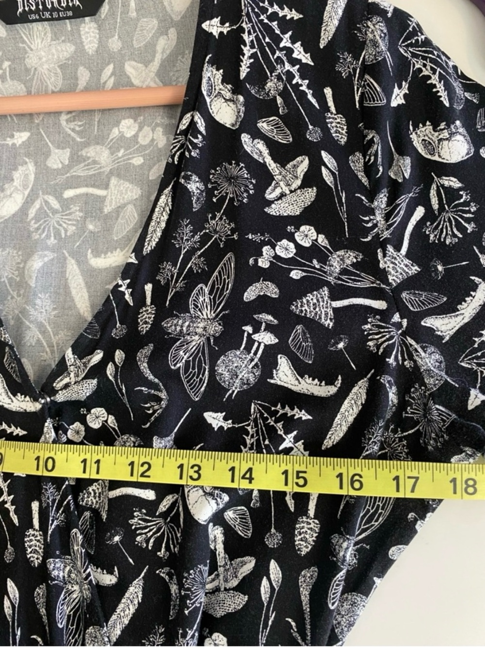 Disturbia Earth Magick black moths & mushrooms wrap midi dress 6 - Picture 15 of 15